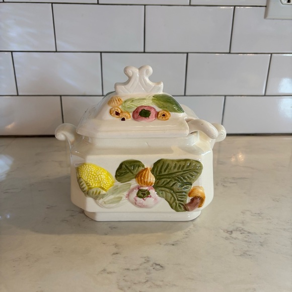 Other - Vintage Ceramic Embossed Vegetable Soup Tureen with Ladle Oval Japan Whimsical